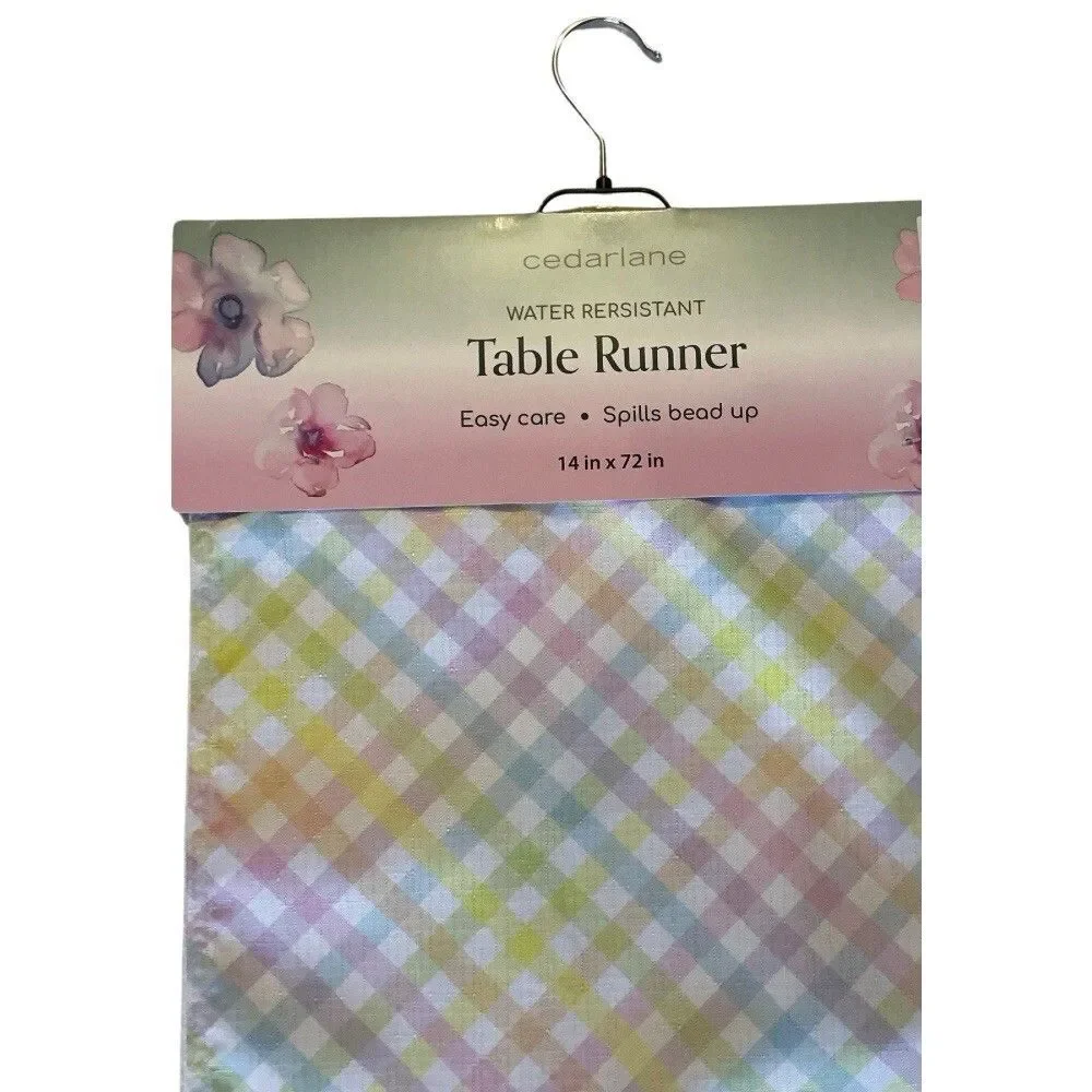 Table Runner 14 X 72 Inch Gender Reveal Pastel Plaid Water Resistant Easy Care